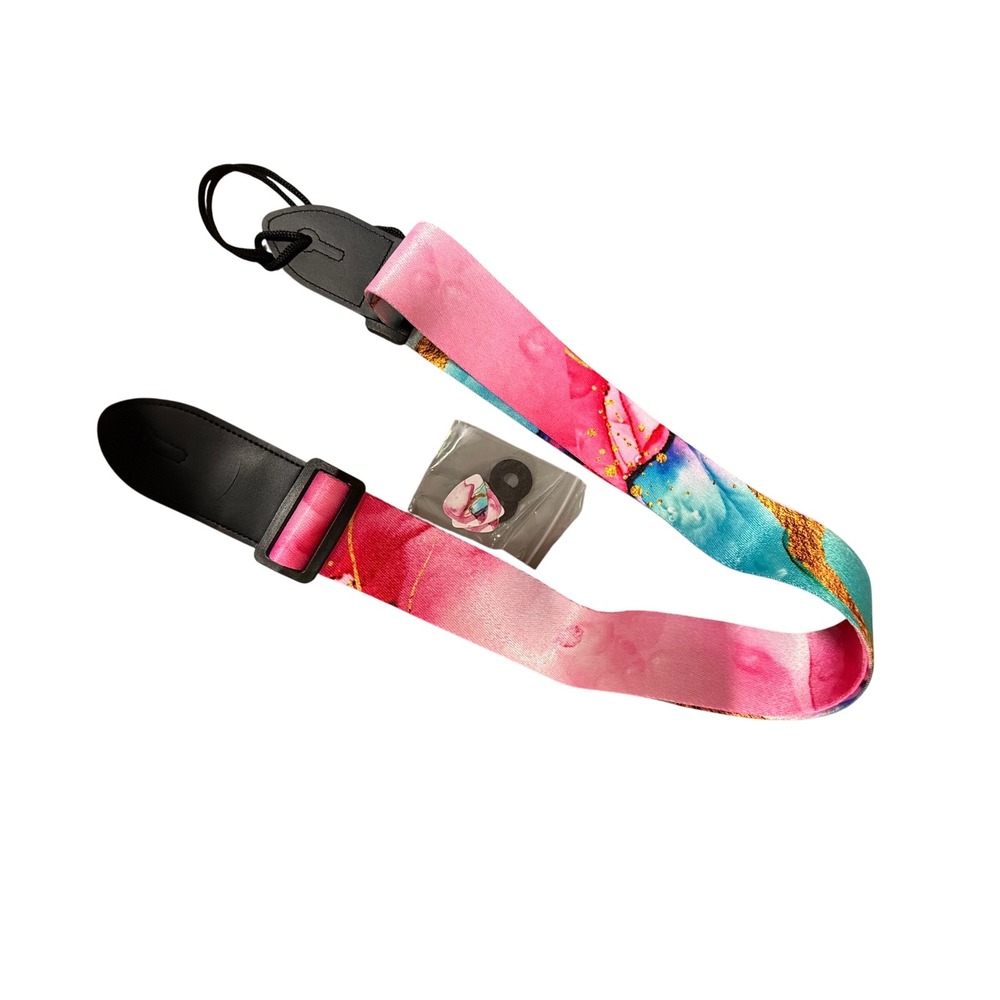 Adjustable Guitar Strap Leather Ends Shoulder Strap Picks Splash Ink‎